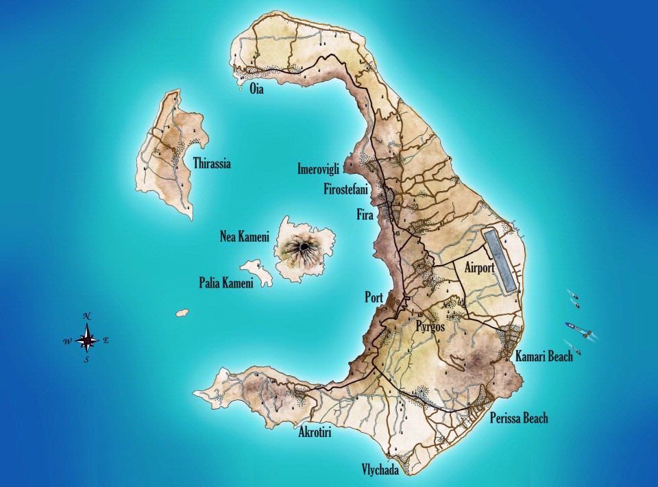 Zemljevid Santorinov